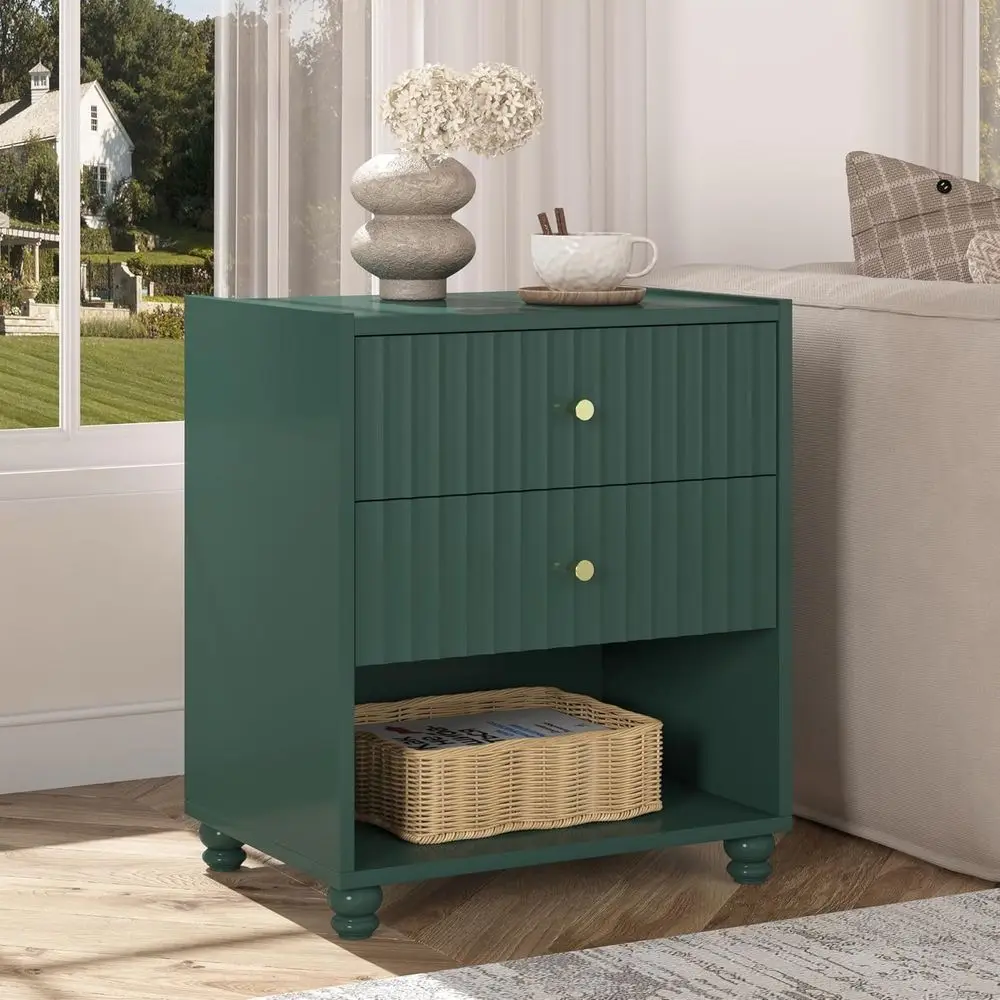 

Green 2-Piece Nightstand Set with Open Shelf and Drawers for Bedroom night stands for bedroom mesa de noche bedroom furniture