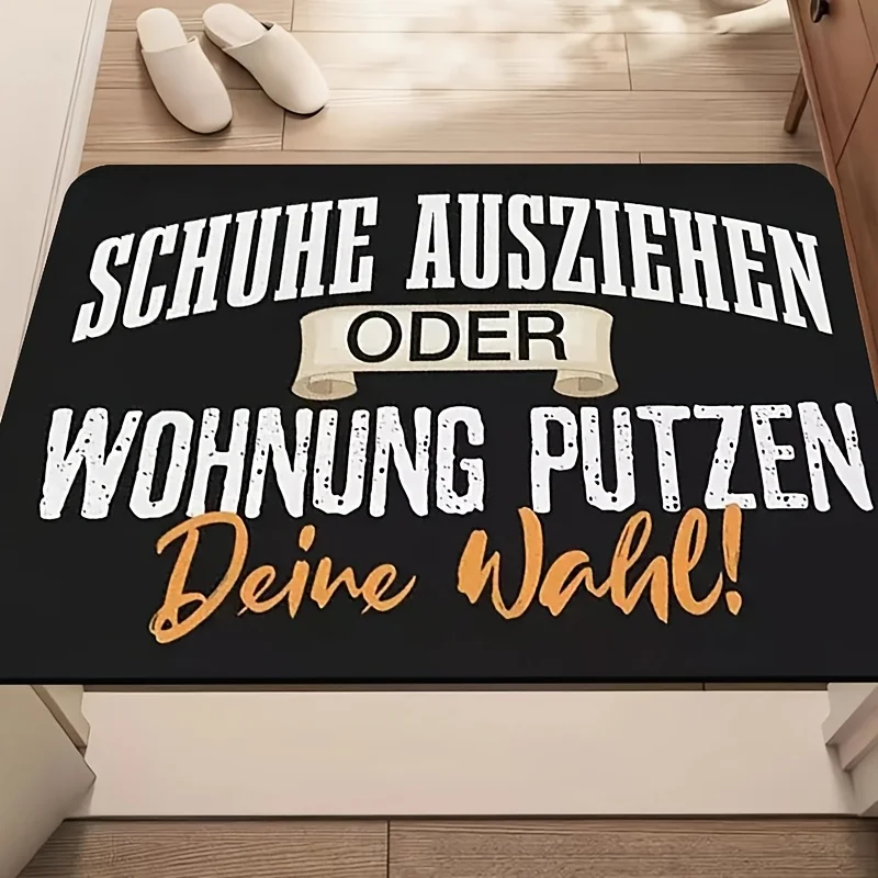 A Flannel Pad with the German Phrase 'Please Take off Your Shoes or Clean', Suitable for Entry. This Welcome Mat Is an Ideal Choice for Bedrooms and Living Rooms. It Is Non Slip, Absorbent, Comfortable and Soft, and Machine Washable
