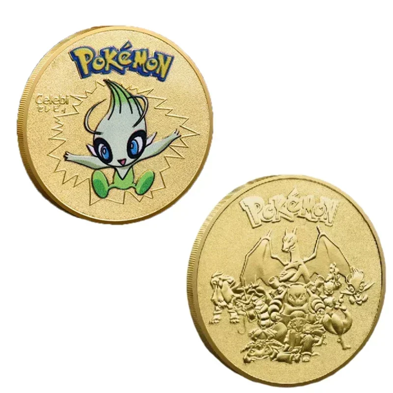 Moneda conmemorativa chapada en oro de Anime Pokemon, Pikachu, Charizard, Mewtwo, colección de juego de monedas de oro, regalo de Navidad