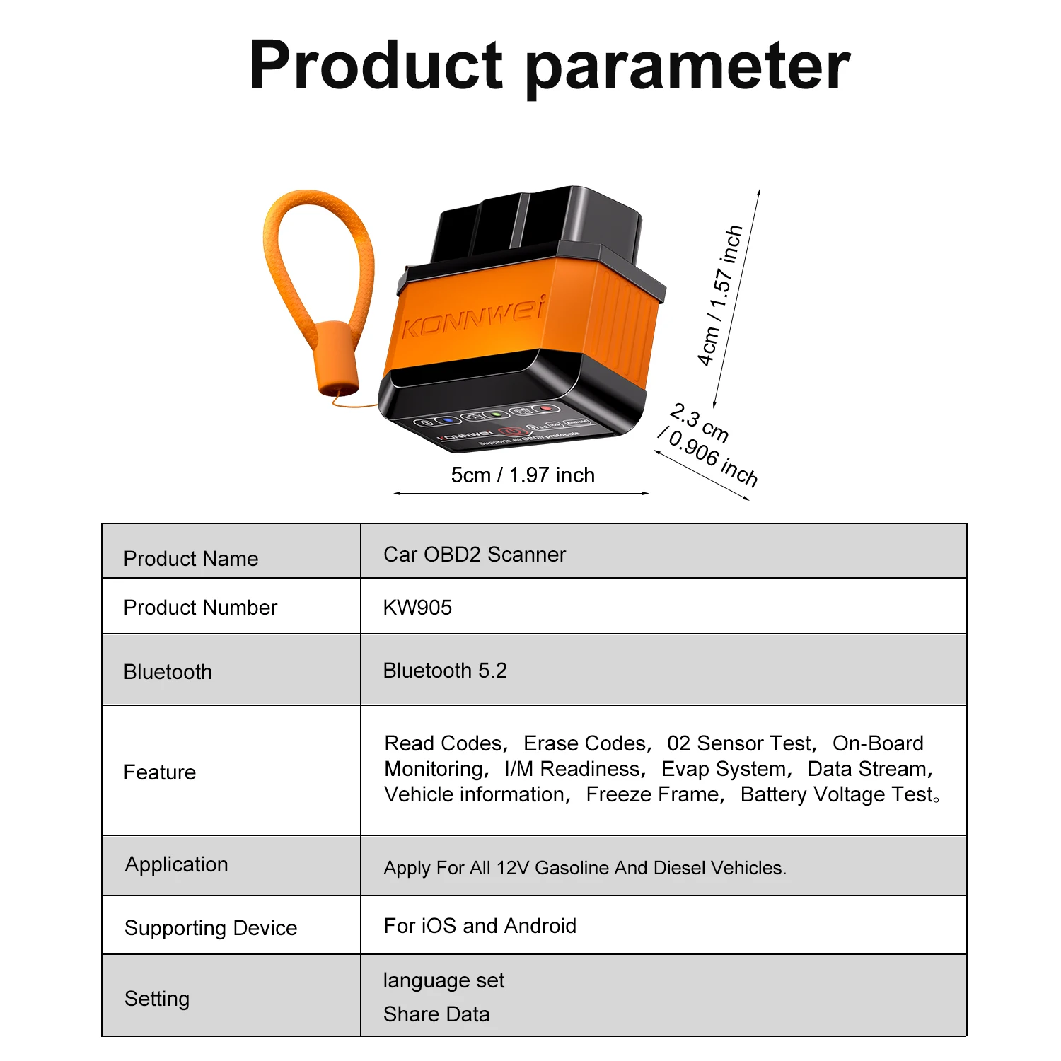 2026 KONNWEI KW905 ELM327 Obd2 الماسح الضوئي بلوتوث 5.0 أداة الماسح الضوئي لأخطأ المحرك
