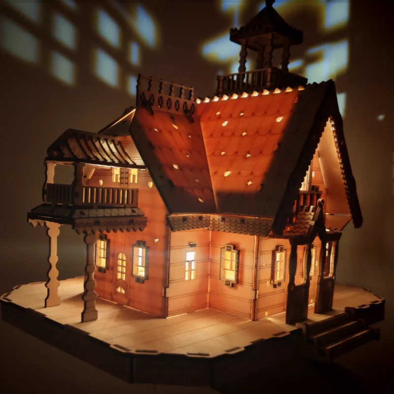 3D ปริศนาไม้ Villa House Royal ปราสาท Light Assembly ของเล่นเด็กผู้ใหญ่ DIY ชุดตกแต่งโต๊ะสําหรับของขวัญ G223