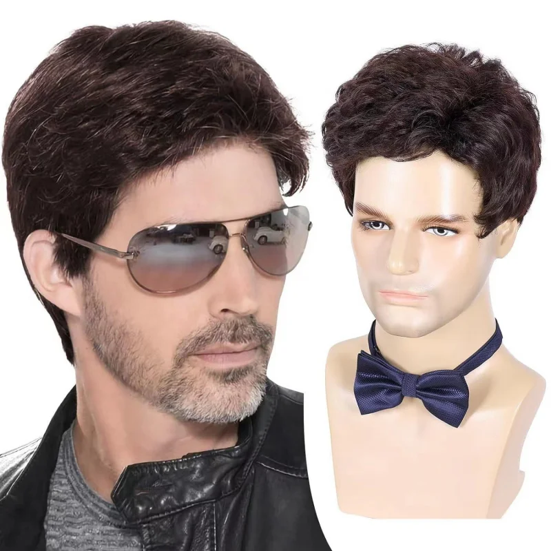 

European and American Fashion New Men's Wig with Side Bangs Short Curly Hair Wig