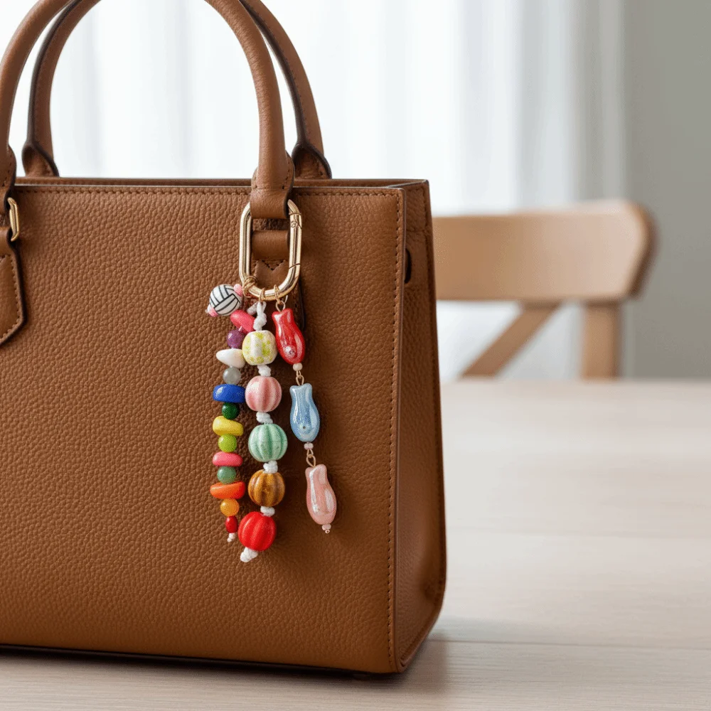 Minimalist Ceramics Bag Charm Pastoral Style Watermelon Beaded Fish Keychain Bag Pendant Beads Pendant Keychain Women