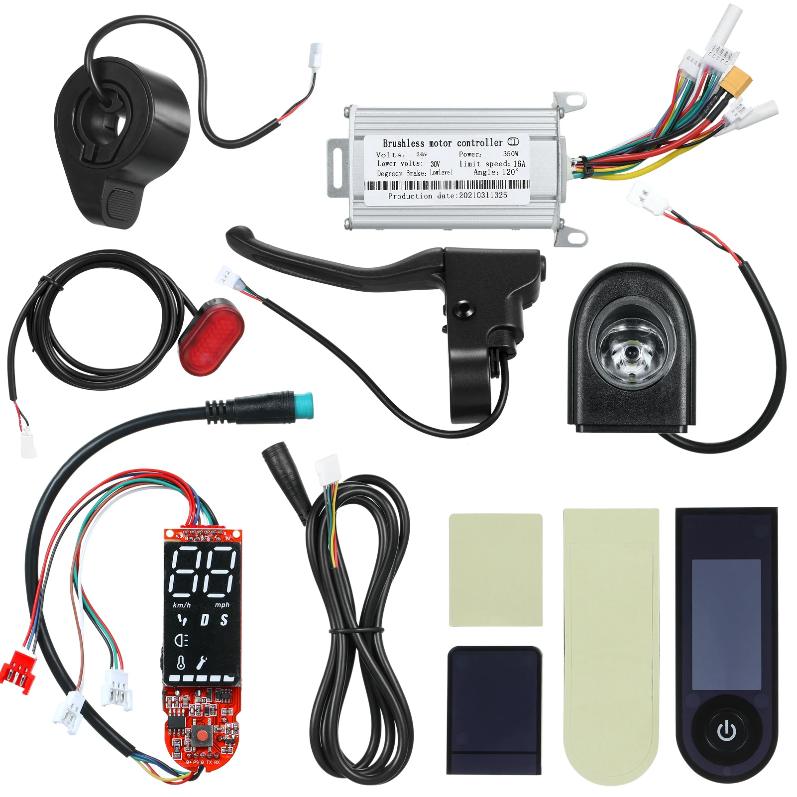 Electric Scooter 30V 350W Brushless Motor Controller Set with Digital Display Headlight Taillight Electric Accessory Replacement