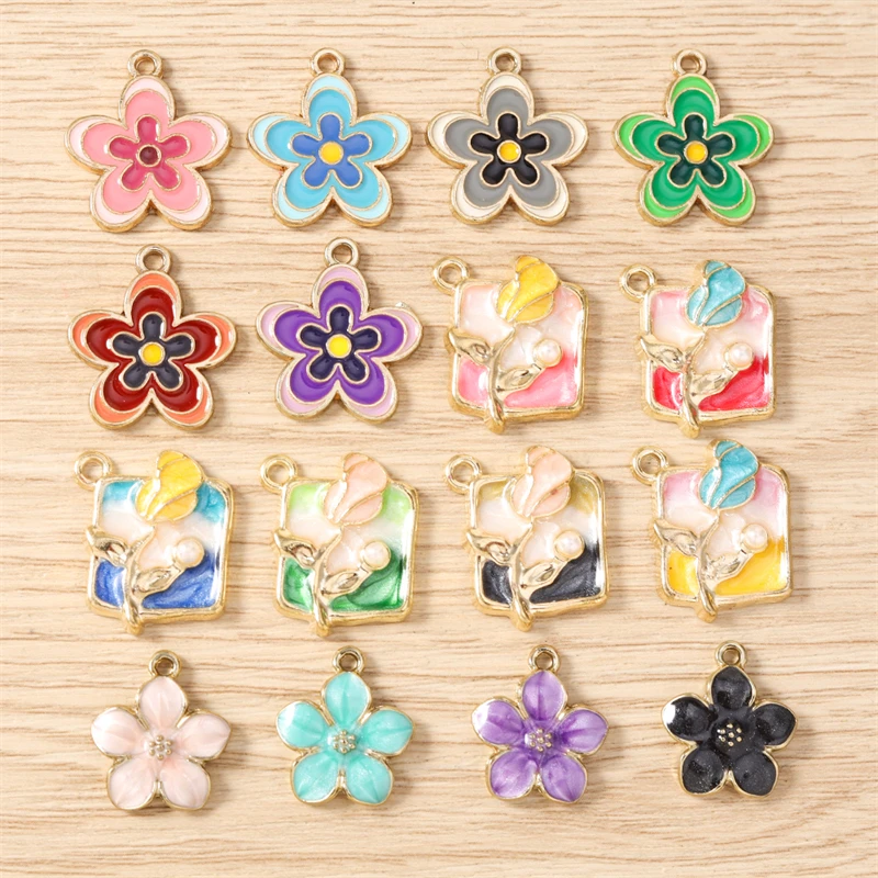 10 Stück Niedliche Bunte Emaille-Blumenanhänger für Halsketten, Ohrringe, Armbänder, DIY-Bastelarbeiten, Schmuckherstellungszubehör – Detail 1