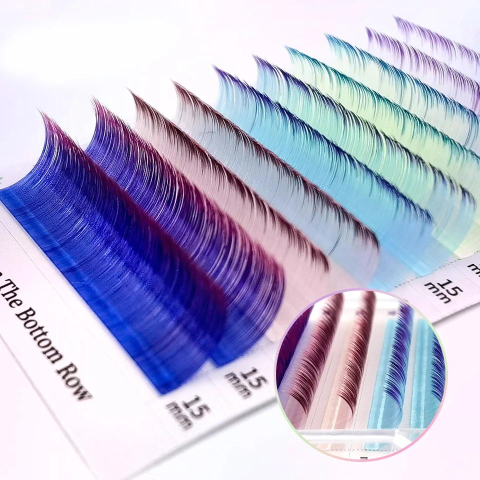 Colorful Ombre Colored Eyelash Extension Individual Lashes Faux Mink Mix Color Volume Lash Purple Blue Pink White Gradient Cilio