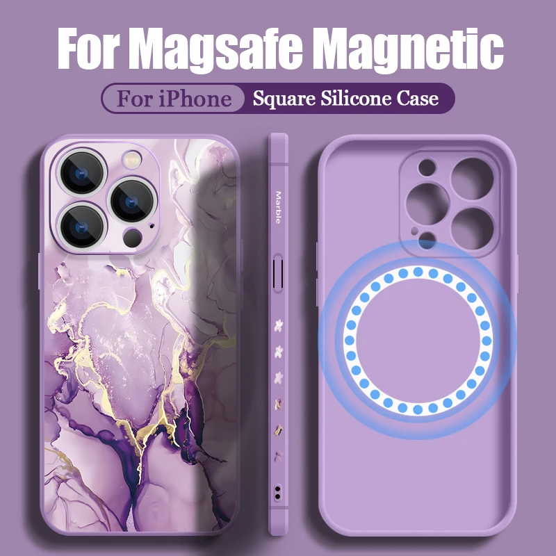 Custodia morbida per telefono con motivo in marmo per iPhone 16 15 14 Pro Max 12 13 14 Pro 11 magnetica per Cover in Silicone con ricarica Wireless