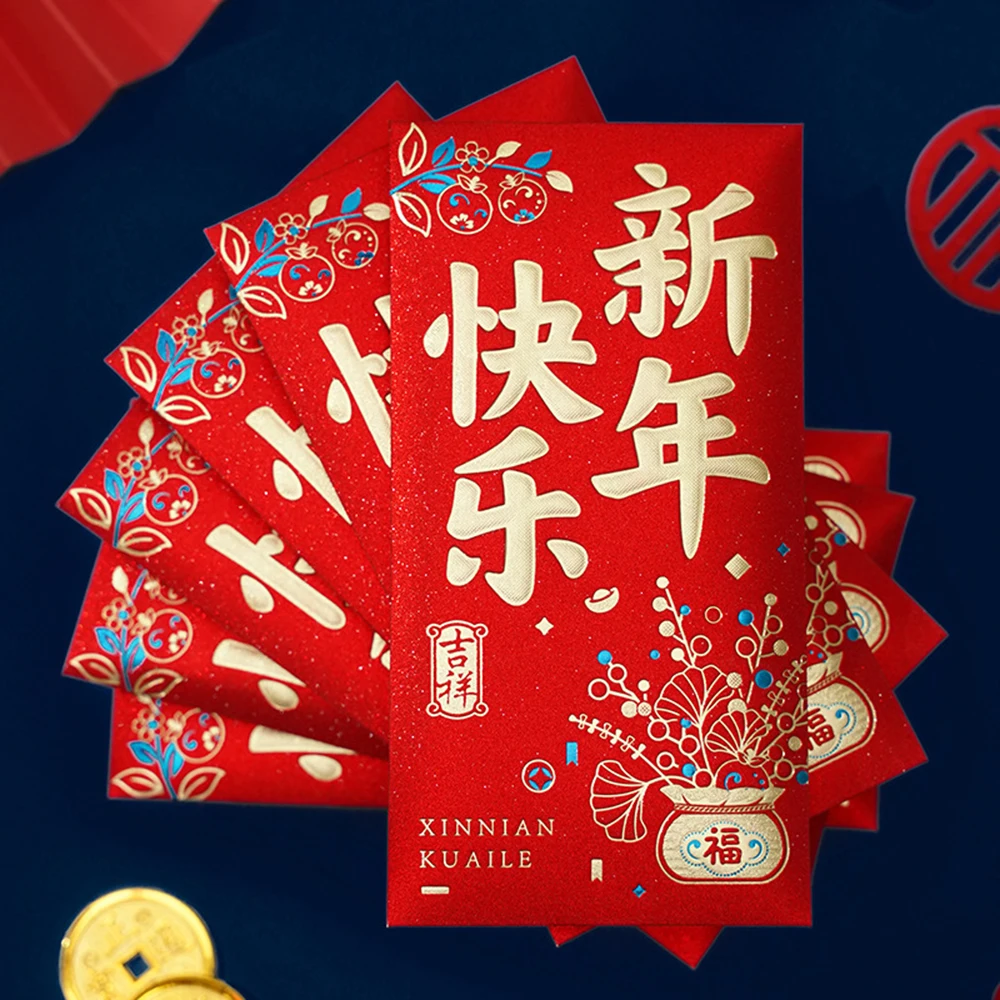 6pcs Happy New Year Money Envelope Lucky Red Pockets 2025 Snake Year Red Envelope Spring Festival Marriage Birthday Envelopes