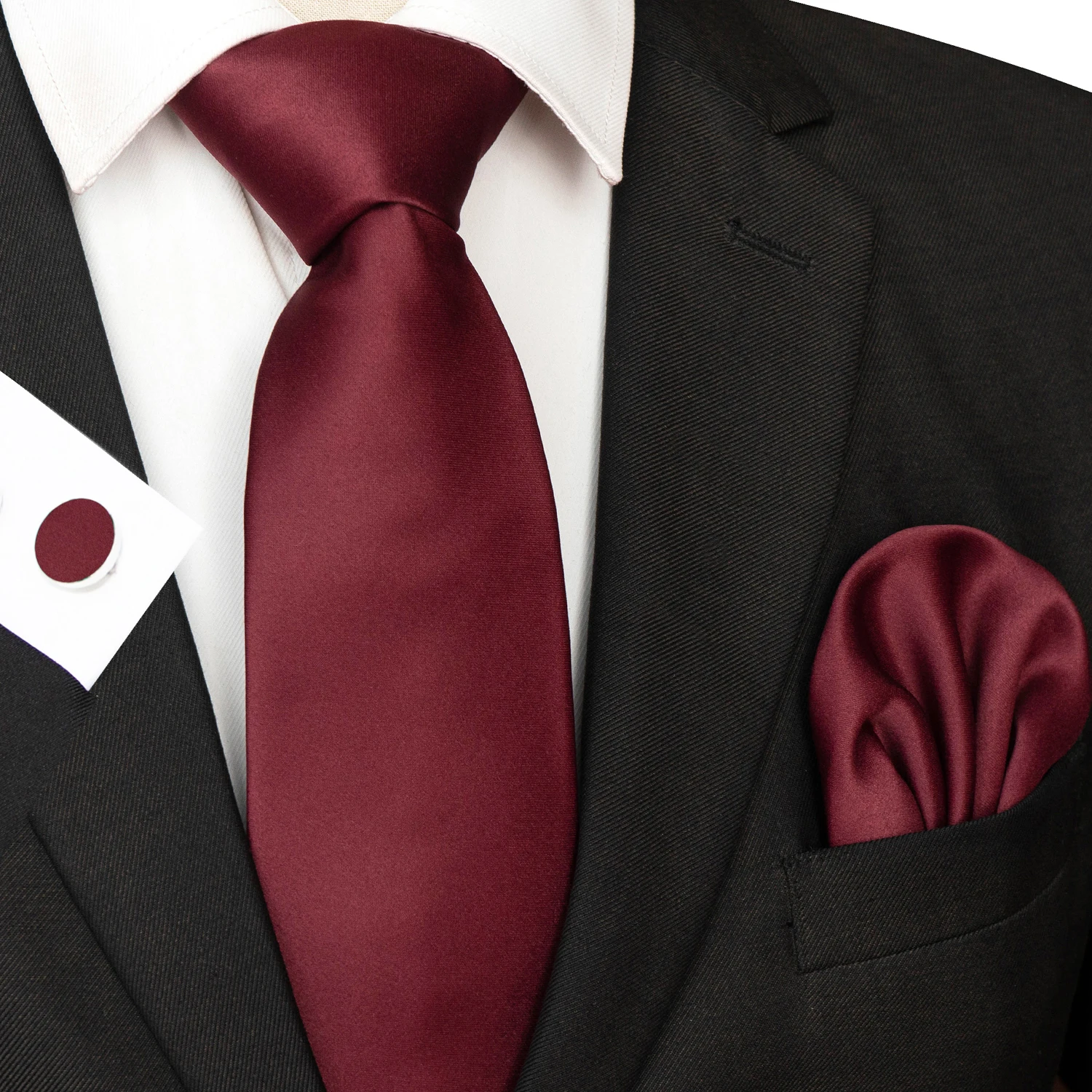 30 verschiedene Farben, solide Polyester-Krawatten für Herren, Einstecktuch, Manschettenknöpfe, Geschenk, Hochzeits- und Party-Accessoires, 8cm Krawatten-Set, kostenloser Versand – Detail 8
