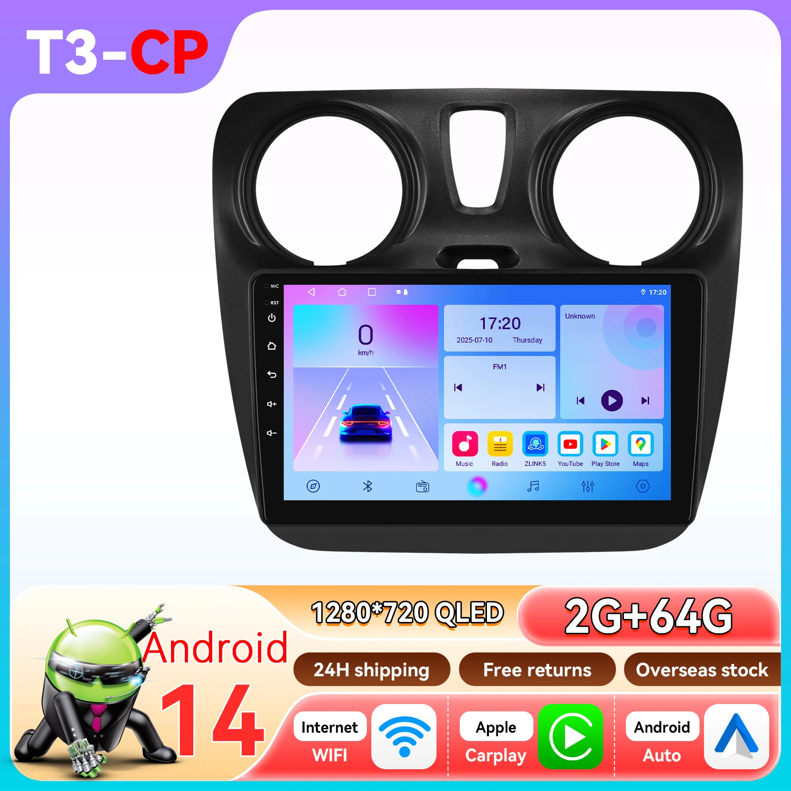 Android voor Renault Lodgy 2021 Dokker 2012 - 2020 Autoradio Draadloze Carplay Stereo Head Unit Multimedia Speler GPS Navigatie