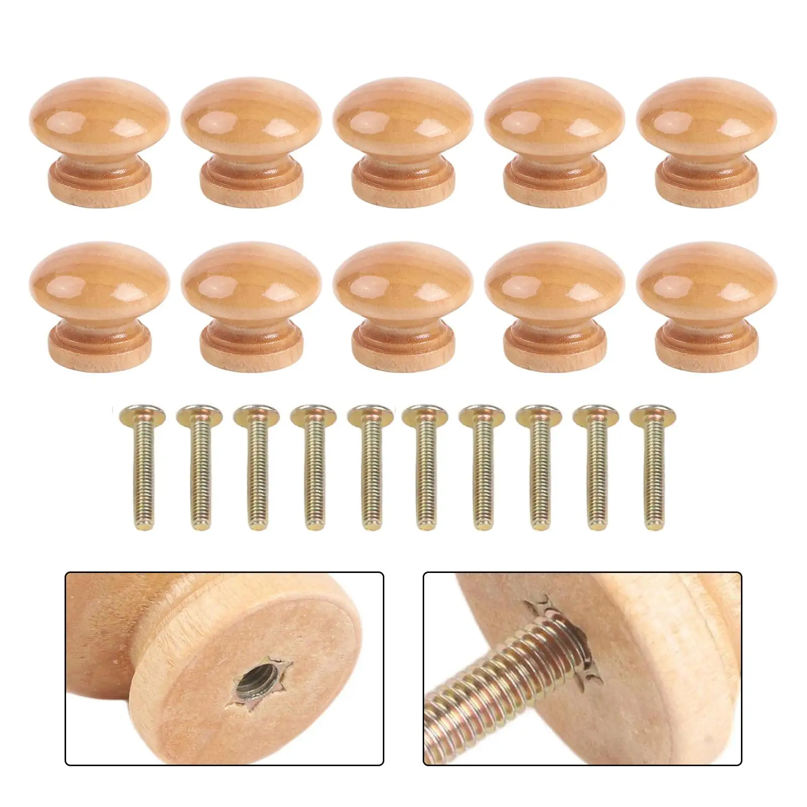 10pcs Solid Wood Mushroom Head Drawer Handle Round Knob For Kitchen Cabinets Dresser Drawers Nightstands Wardrobes