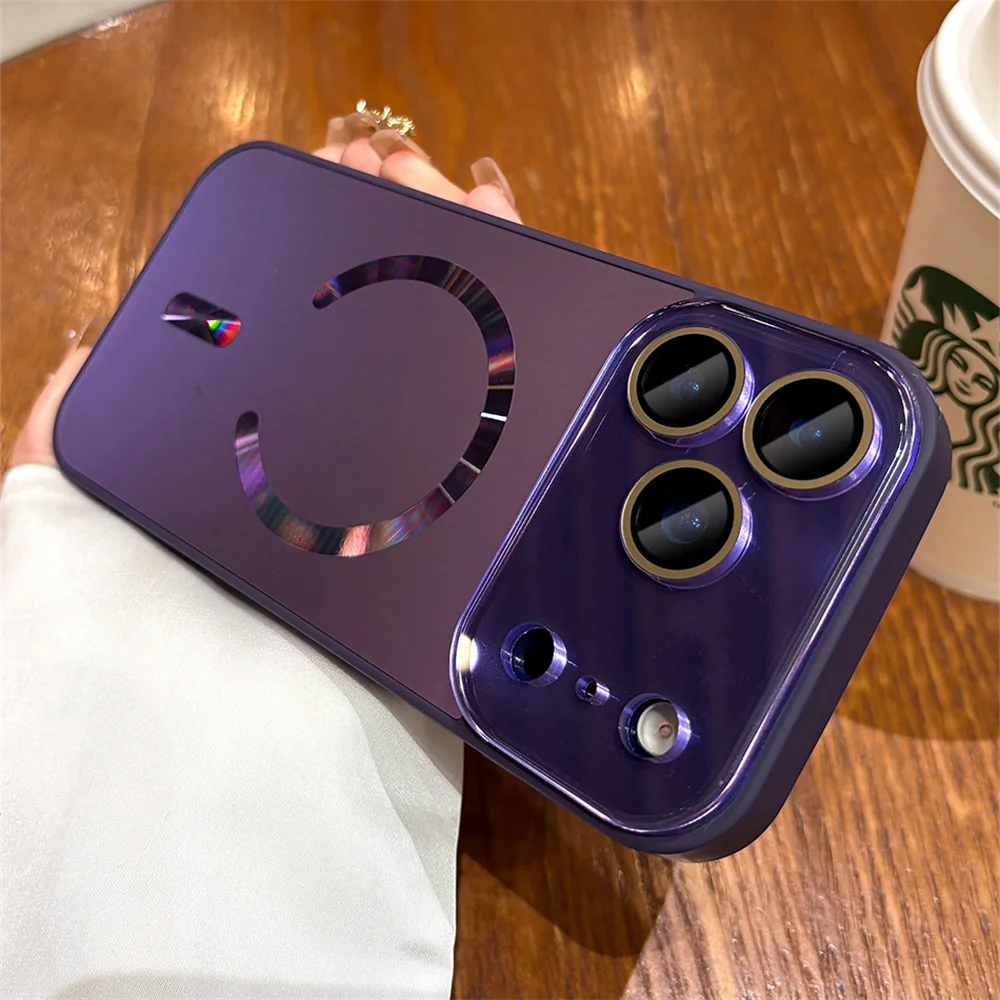 Luxury Laser Aurora For Magsafe AG Frosted Phone Case For iPhone 17 16 15 14 13 Pro Max Tempered Glass Lens Protective Cover