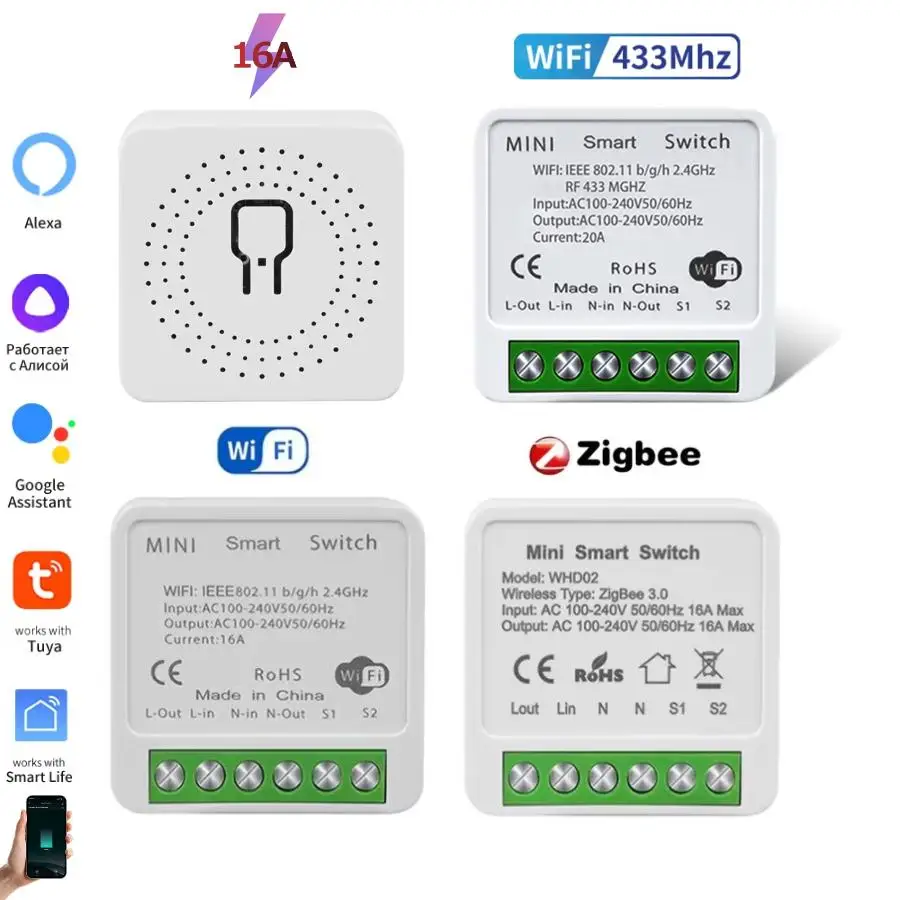 Tuya ZigBee WiFi Smart Switch RF 433Mhz 2Way Breaker Relay Module 220V 110V Smart Life APP Voice Control For Alexa Google Home