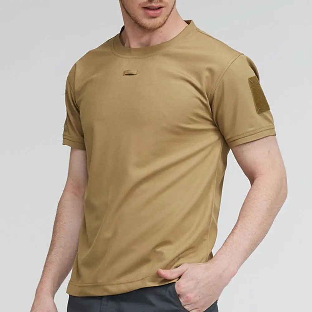 Męska koszulka w kamuflażu w jednolitym kolorze z krótkim rękawem i dekoltem w szpic Szybkoschnąca koszulka sportowa na siłownię Casualowa koszulka Cargo Tee Shirt