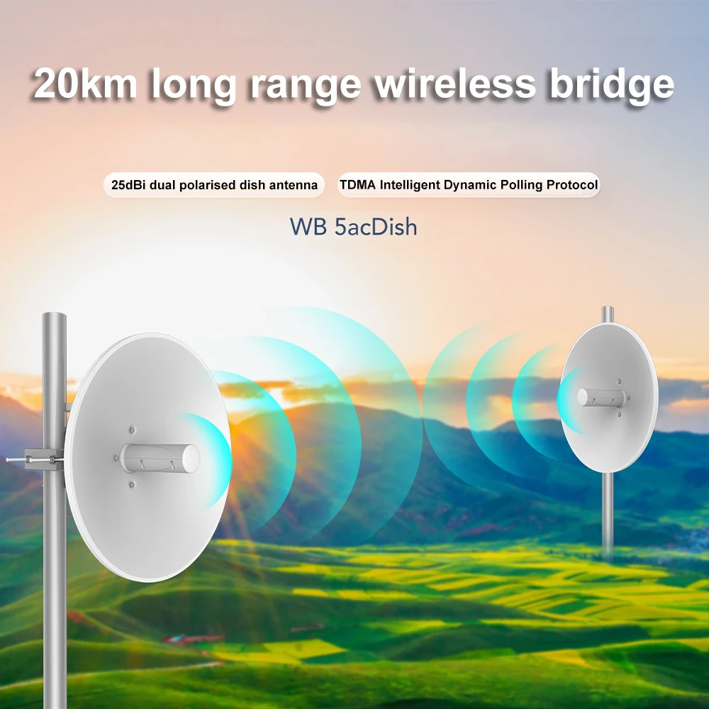 IPv6 KuWFi TDMA 29dBi هوائي ATPC 11ac جيجابت وان LAN ميناء خارجي 20 كجم واي فاي مكرر VLAN نقطة إلى نقطة جسر لاسلكي
