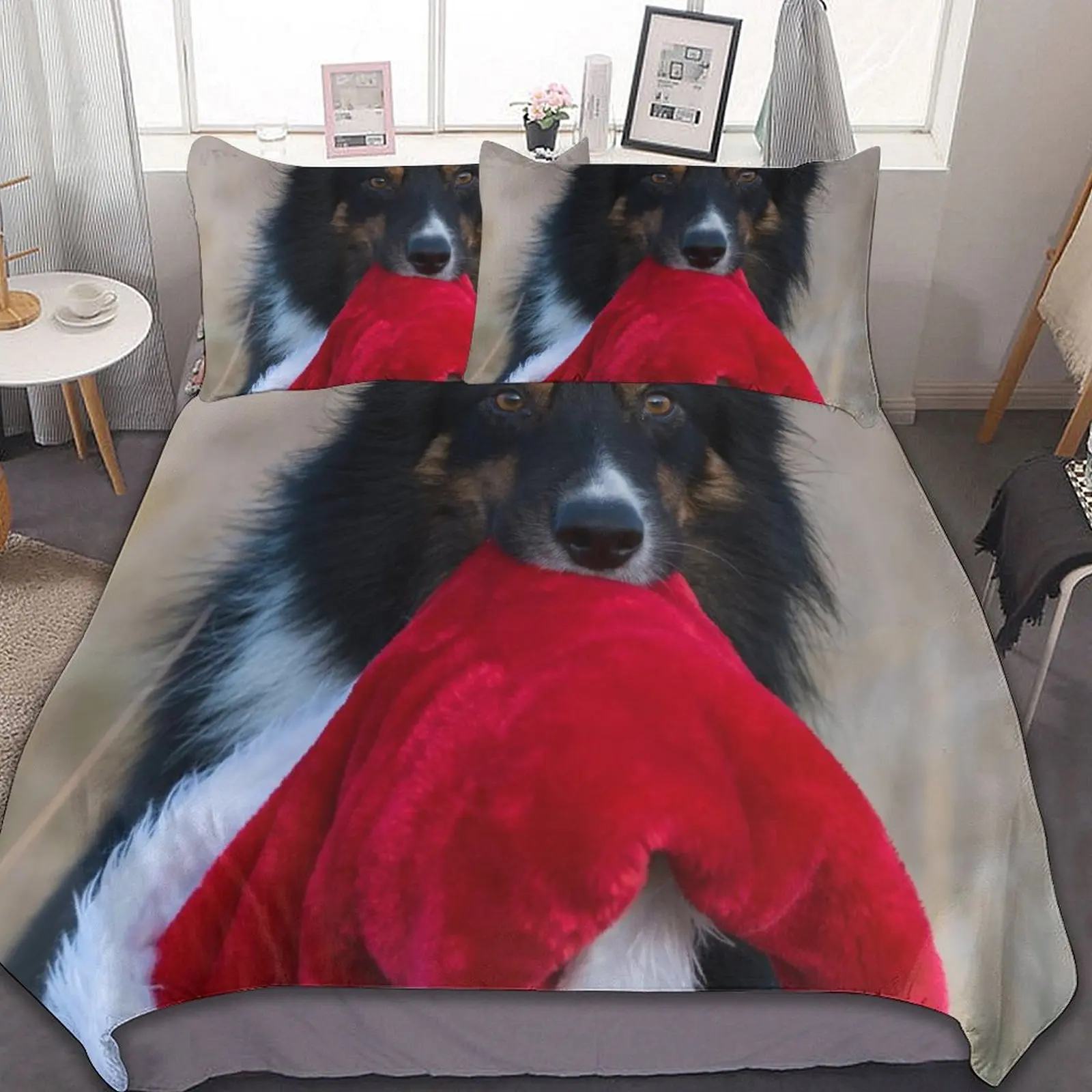 

3-Piece Bedding Set (1 Duvet Cover + 2 Pillow Shams) Animal Border Collie Style 86"x70",79"x90",90"x90"