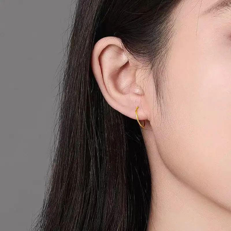 SMILE Real 18K gold non demoulding earrings Au750 plain earrings geometric simple earrings women's boutique jewelry gift E0131