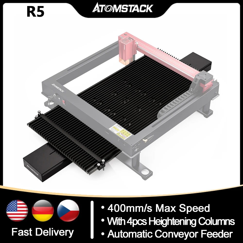 AtomStack R5 Automatic Belt Conveyor Feeder 24000mm/min Speed and 0.01mm Accuracy Come with 4pcs 120mm Heightening Columns