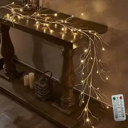 2m 48 LED Birch Garland Lights with Remote Control, 8 Modes DIY Lighted Twig Vine Home Fireplace Wedding Table Decoration Indoor