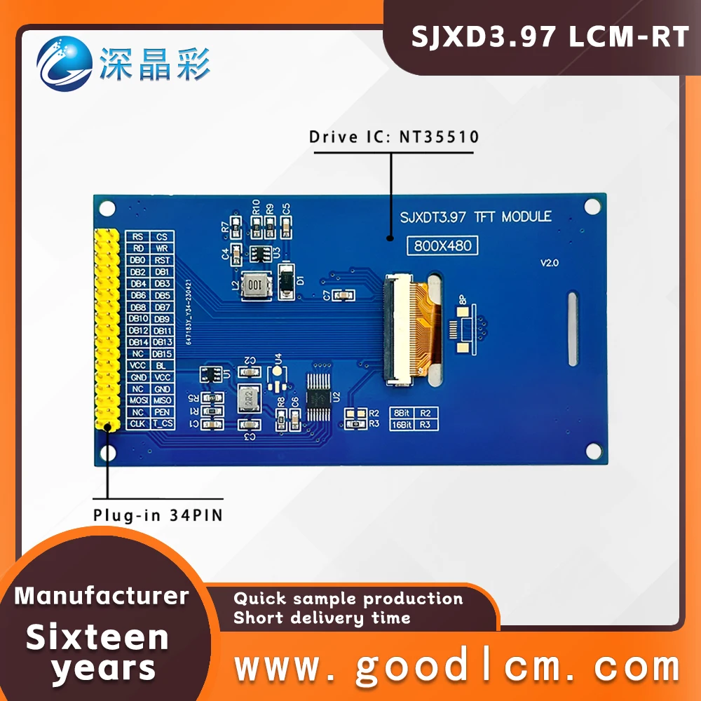 Weerstandsaanraakscherm Hoog Contrast 3.97 Inch Tft Full-Color Lcd-Scherm Plug In 34pin Wit Led Backlight