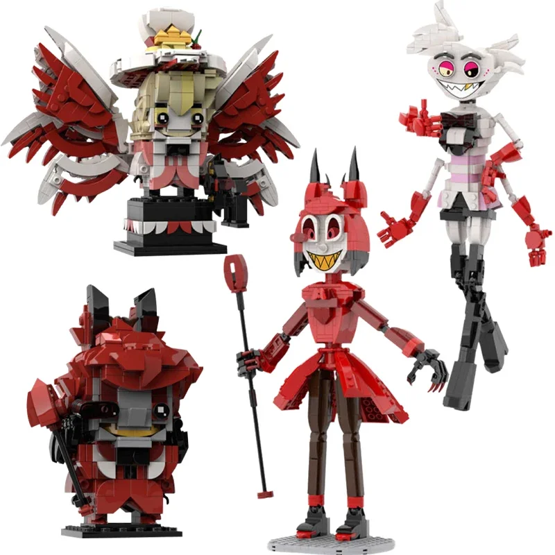 Anime Series Hell Hotel Demon Character Building Blocks MOC Cartoon Square Head Figures Alastor&Angel Model Puzzle Kids Toy Gift