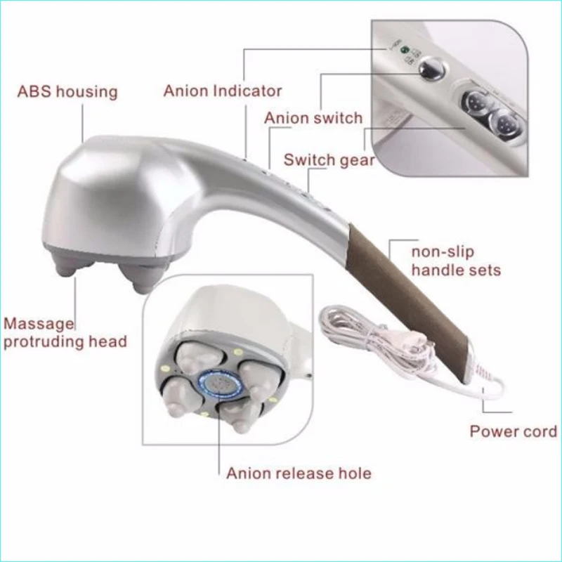 Electric Handheld Massager Four Head Machine Full Body Neck Vertebra Back Muscle Relax Vibrating Deep Tissue Massage Health Care