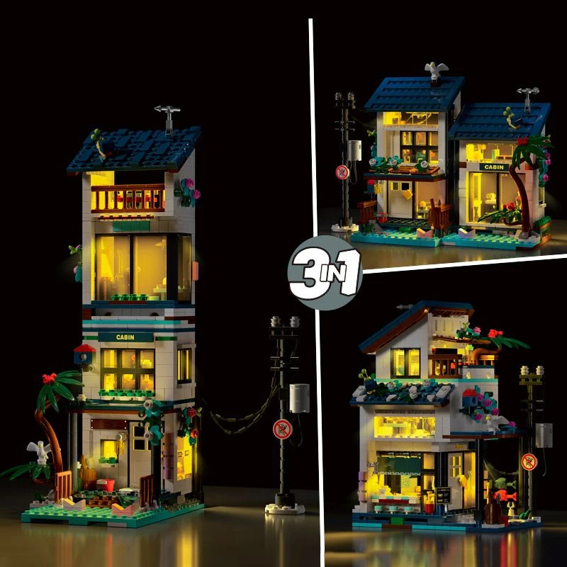 

New City 3 in 1 Beach House Building Model Bricks Villa Sets MOC Building Toys Idea Blocks Gifts For Kids Children Adult 813Pcs