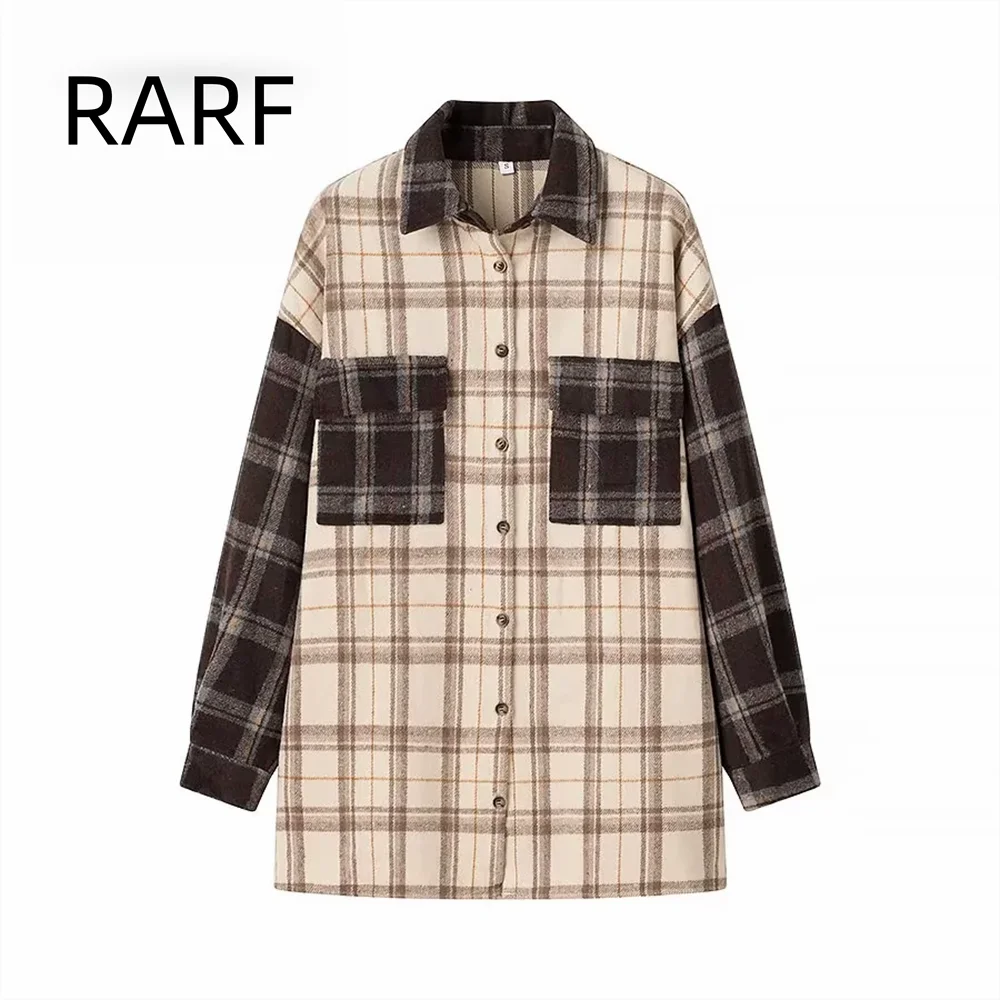 2024 Autumn New Versatile Women's Commuting Comfort and Leisure Style Color blocked Checkered Shirt Jacket