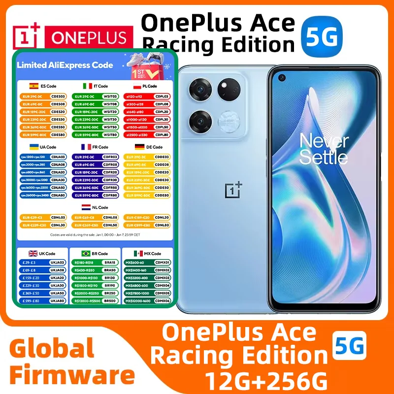 OnePlus Ace Racing Edition Multi Languages MTK Dimensity 8100 MAX 120Hz Display 5000mAh 67W SuperVooc Charge Android used phone