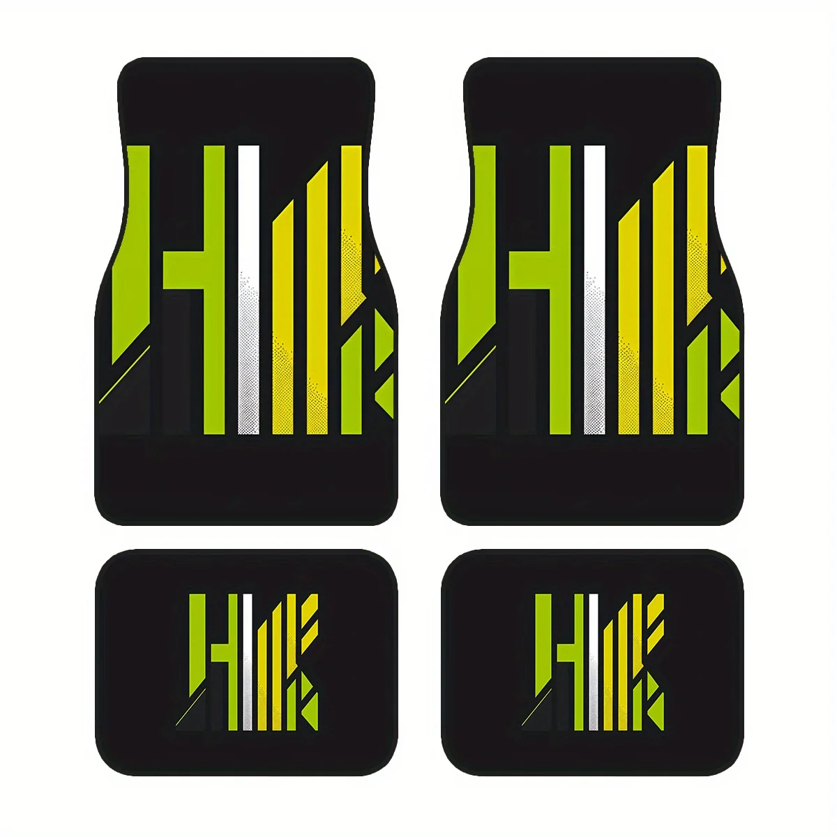 Set Of 4, Unisex Car Floor Mats With Green HKM Lettering - Designed For Sedans, Suvs, And Trucks - Made From High-Quality Polyes