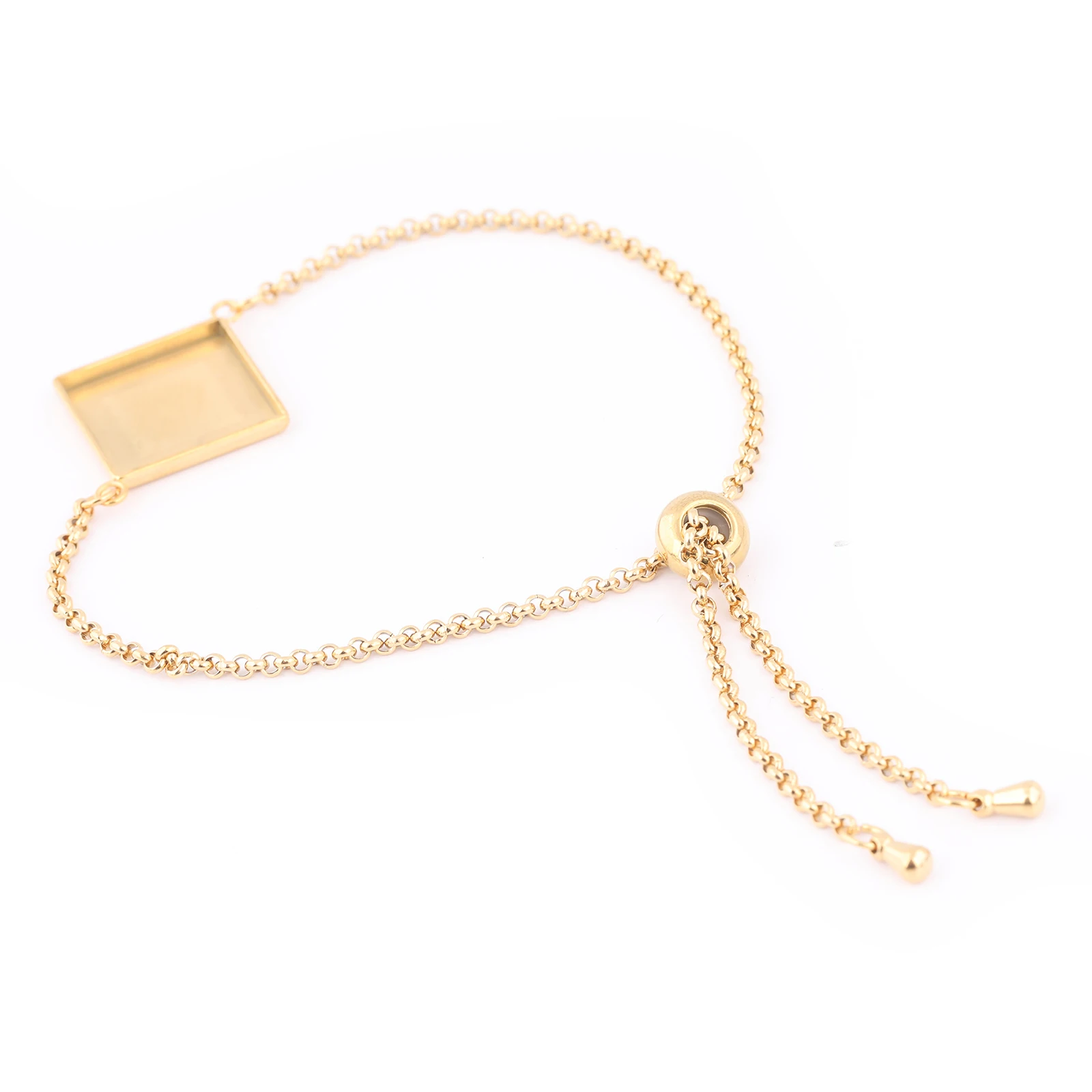 3pcs Stainless Steel Gold Plated Chain Bracelet Base Settings Fit 15mm Square Cabochon Bacelets Bezel Blanks For Jewelry Making - view 2