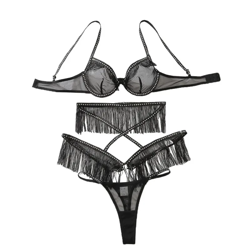 

Tornova сексуальное женское белье костюм для женщин с кисточками ажурное прозрачное нижнее белье комплект из 3 предметов сетчатое лоскутное сексуальное нижнее белье с кисточками