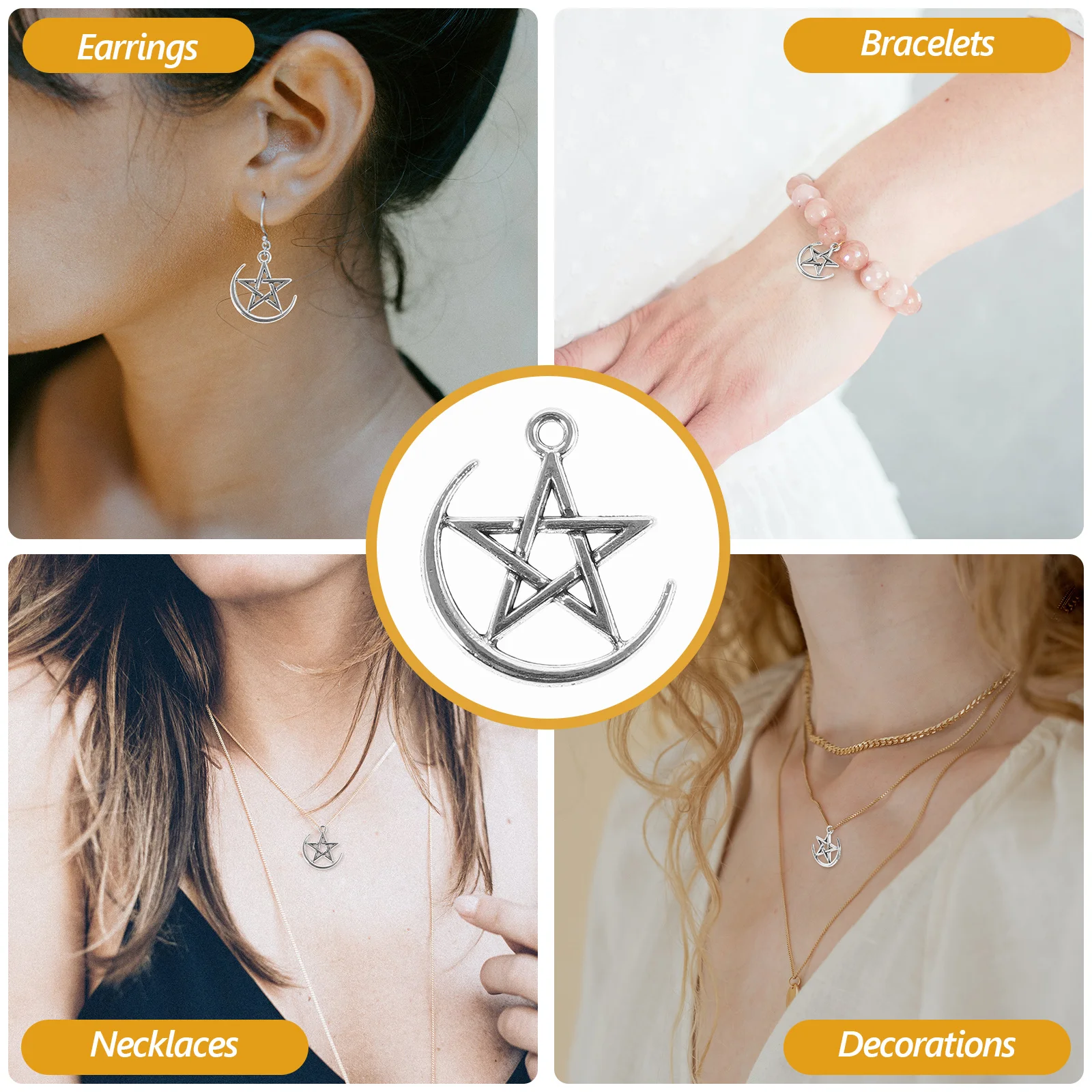 

50Pcs Moon Pendants Small Charms Necklace Ornaments DIY Jewelry Accessories Cute Bracelet Charms Handmade Pendants