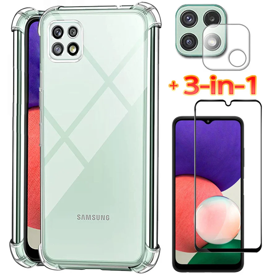 

3-in-1, Protective Glass + Case for Samsung A22s 5G Soft Clear Shockproof Silicone Phone Cases A22 4G Cover Samsung Galaxy A22s