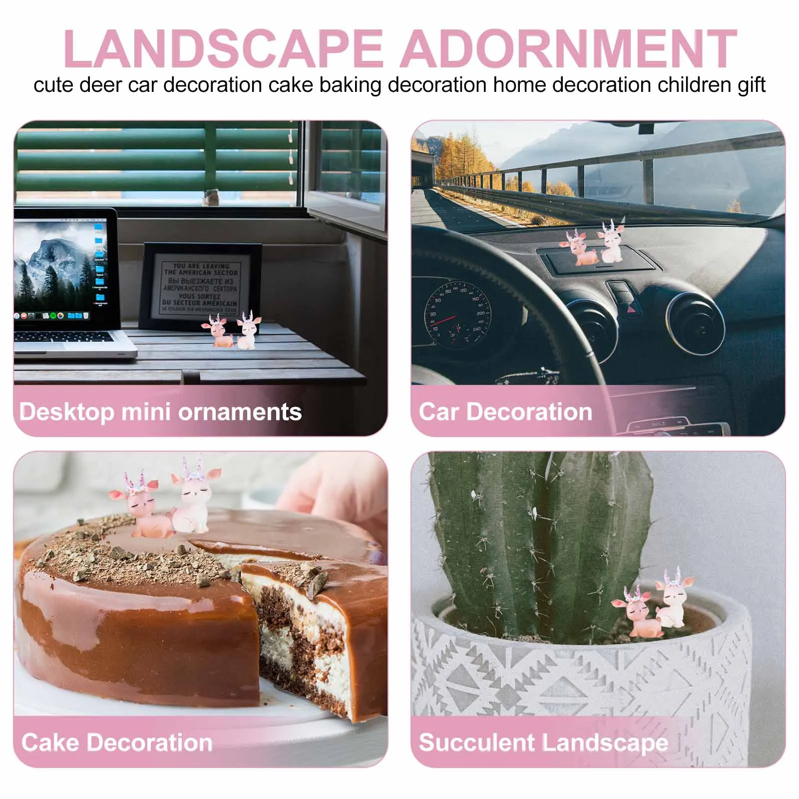 

2Pcs Small Deer Car Decoration Pink Brown Resin Craft for Cake Home Desktop Party Supply Ornament Deer Decoration