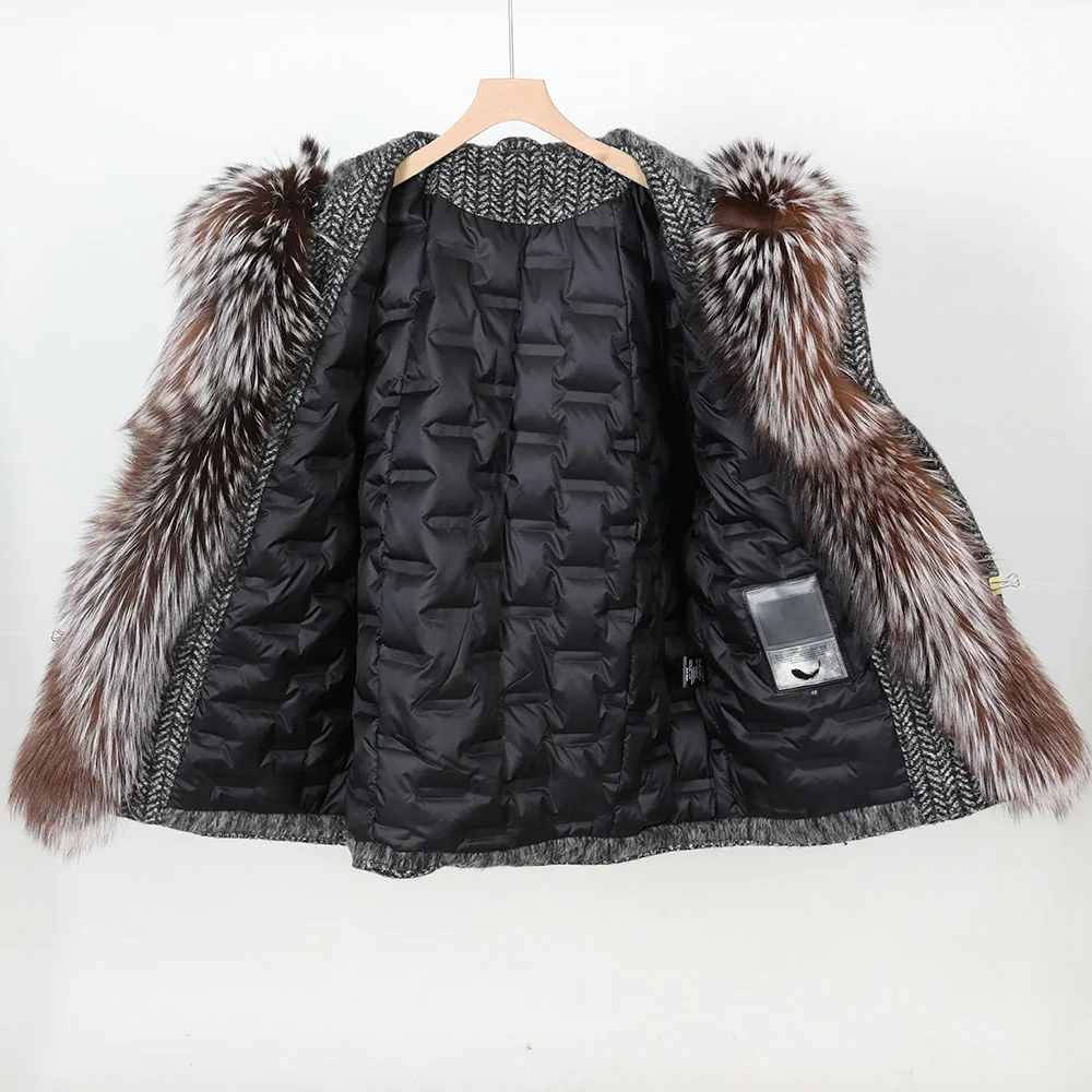 Maomaokong high-end Wool fabric Luxury Women's Big Fox Fur Collar Puffer Jacket Natural Fur down Coat Winter Thickened Warm