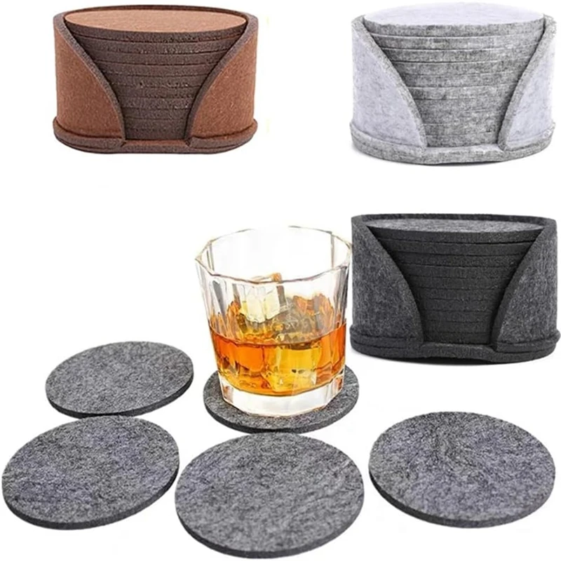 10pcs Round Felt Coaster Dining Table Protector Pad Heat Resistant Cup Mat Coffee Tea Hot Drink Mug Placemat Kitchen Accessories