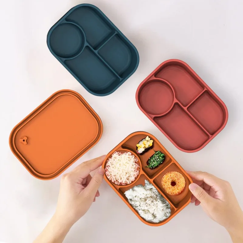 Lunch Box Square Food Grade Silicone Lunch Box Microwave Lunch Box Adult Home Use Fresh Box Lunch Insulated  Bento Lunch Box