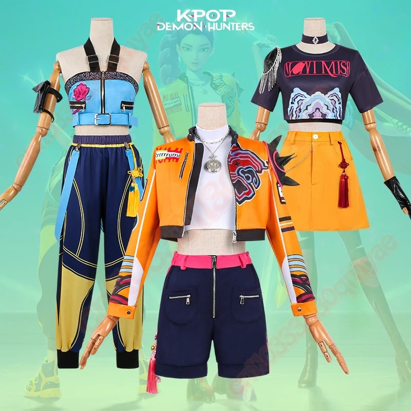 

K-Pop Охотники на демонов 2025: комплект костюмов для косплея из фильма для детей - топ Zoey, брюки, пояс, реквизит для вечеринки на Хэллоуин, аксессуары для сценического шоу