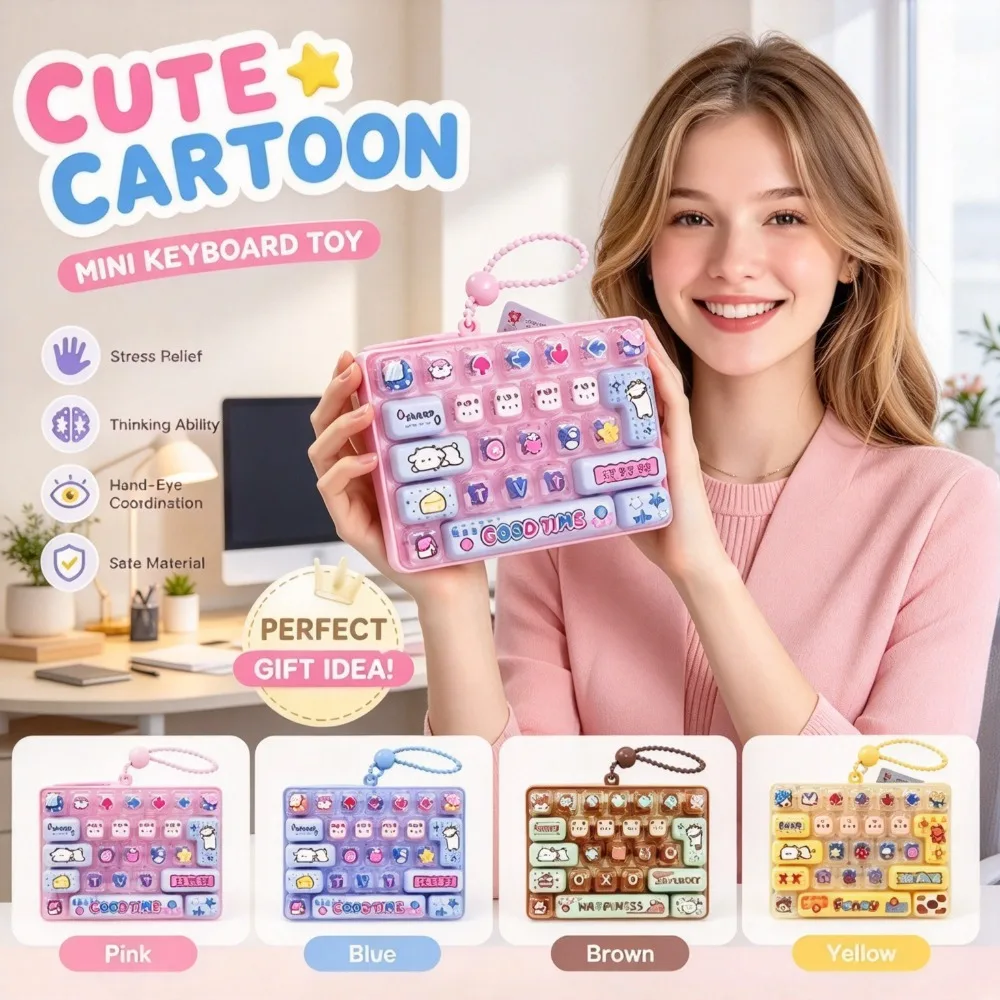 26 딸깍이Buttons Mini Keyboard Fidget Keychain Stress Relief Pressable Toy Cute Bag Accessory Portable Anxiety Relief Pendant Gift@