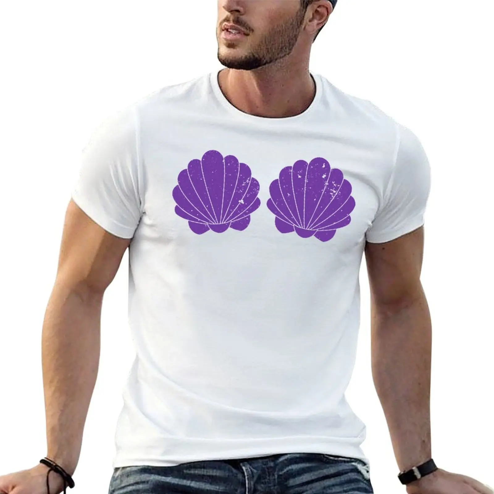 Purple Mermaid Shells T-Shirt Basic Short Sleeve Cotton Blend T-Shirt
