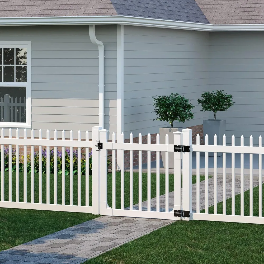 4ft H X 4ft W  No Dig Nantucket Gate Kit, White Vinyl Picket Yard Fence Gate with Hardware Included for Nantucket Fence Kit