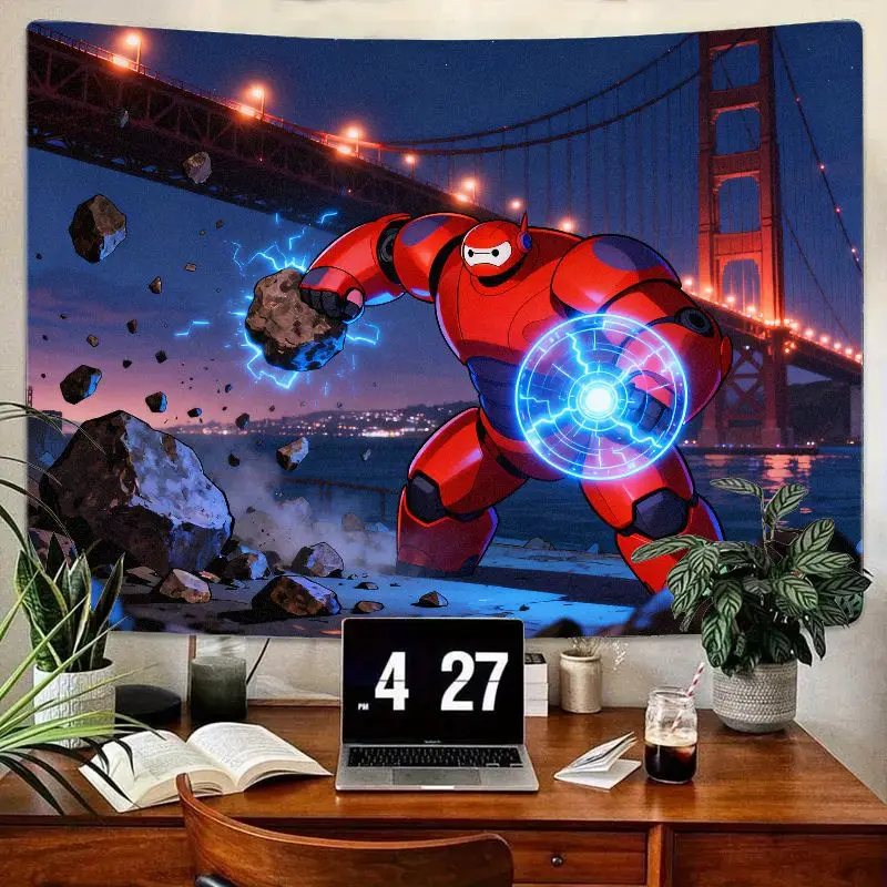 

1 шт. Big Hero 6 Baymax Red Armor гобелен, супергерой аниме настенное искусство для детской комнаты мальчиков. Современный полиэстер Спальня Гостиная Деко