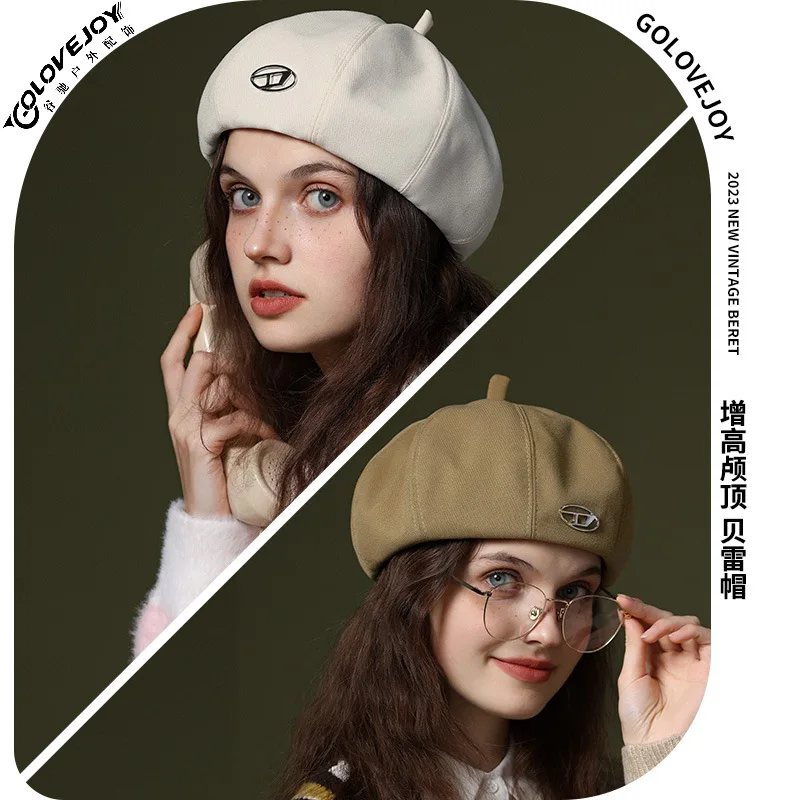 Fashion Autumn Winter Hats For Women Retro Warm Increase Cranial Top Display Face Small Painter Version Octagonal Beret Party