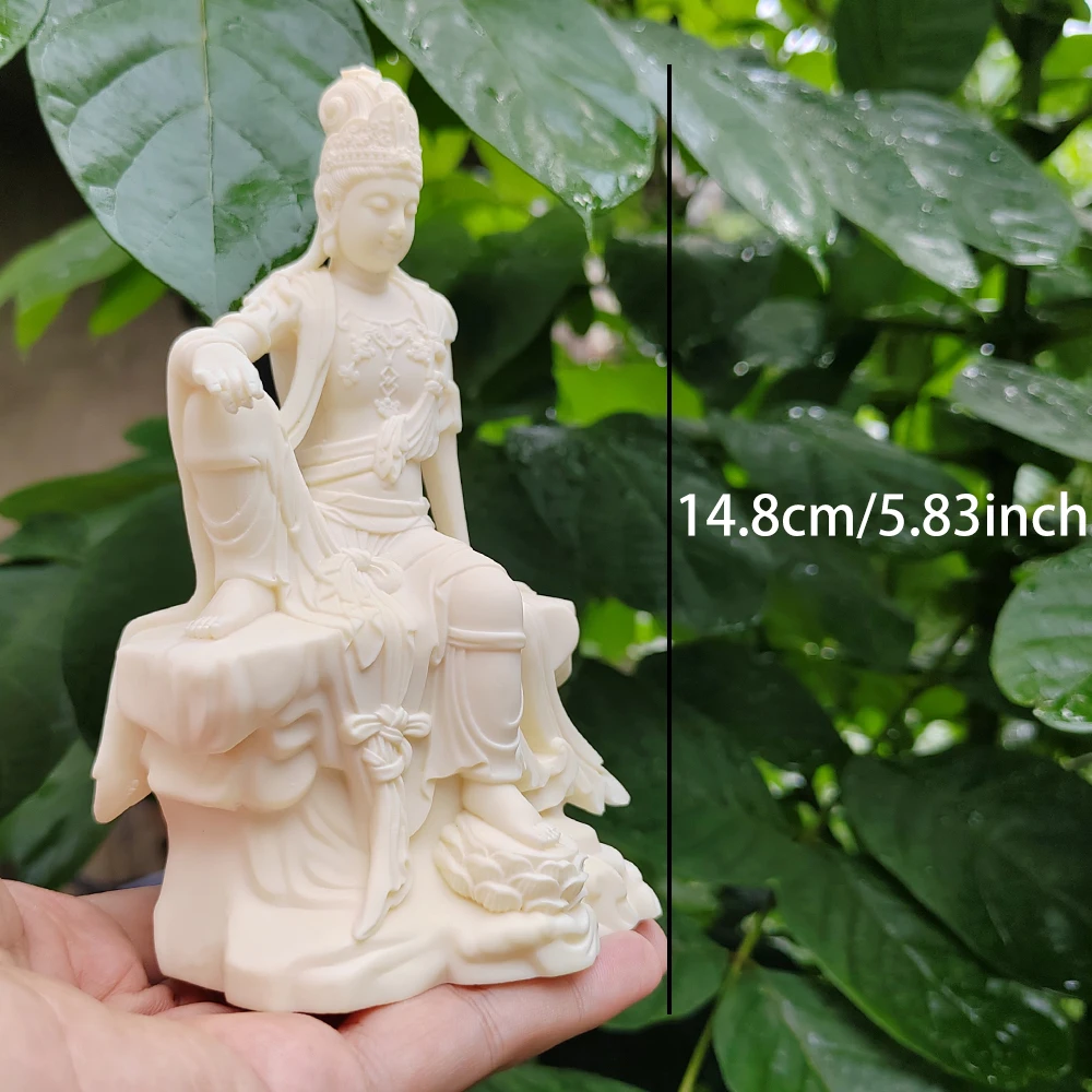 White Resin Guanyin Bodhisattva Sculpture, Birthday Gift, Christmas Gift, Halloween Decoration, Party Decoration, Creative Desktop Ornament, Office Decoration, Holiday Decoration, Statue Ornament view 3
