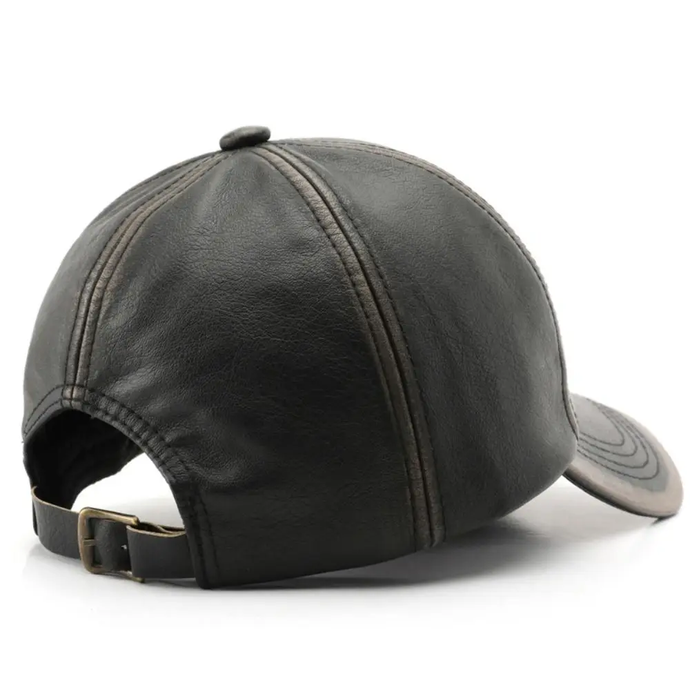 Retro Verstellbare Baseballkappe aus Kunstleder im Used-Look Lässige Gewaschene Leder-Dad-Mütze Sonnenhut für Damen und Herren – Detail 11