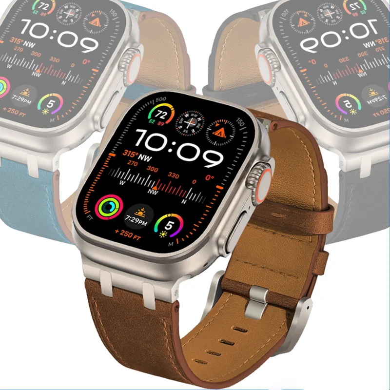 

Leather Strap for Apple Watch Ultra 49mm 46mm 45mm 42mm 44mm Luxury Men Band for iWatch se 6 5 4 Series10 9 8 7 ultra 2 Bracelet