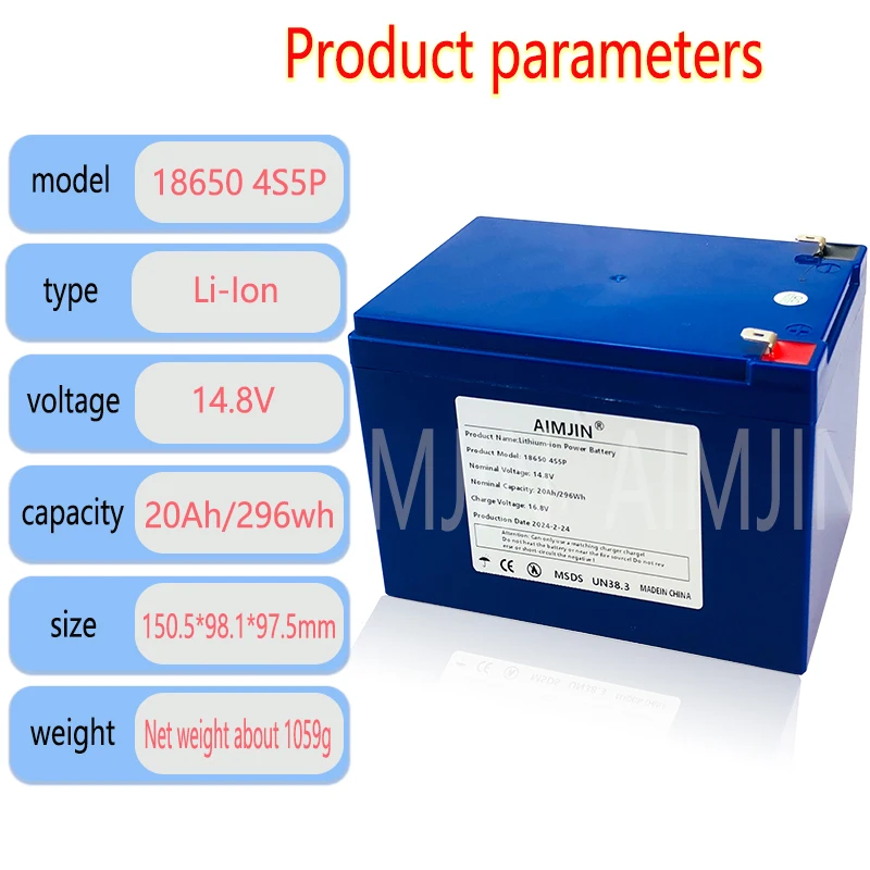 Batería de iones de litio de 20Ah, 4S5P, 14,8 V, 20000mAh, adecuada para equipos de 16,8 V, inversor de alta potencia, célula Solar para automóviles turísticos