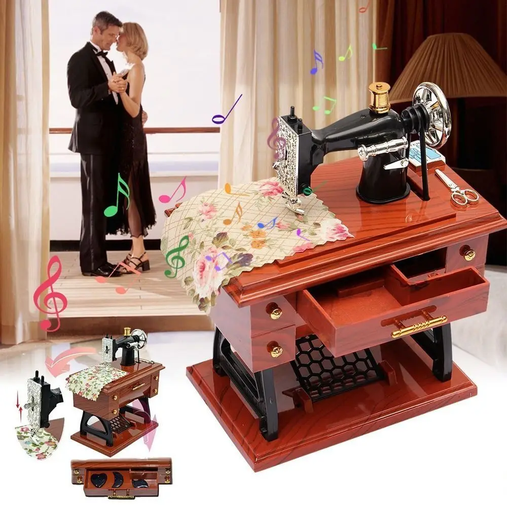 

Simulation Dollhouse Sewing Machine Vintage Mini Sewing Machine Model Hand-Crank Furniture Music Box Dollhouses Miniatures