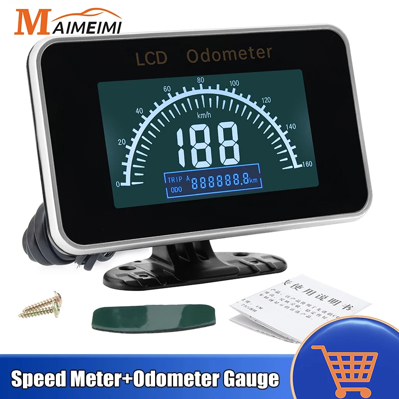 Speedometer 0-160KM/H Speed Meter+Odometer Gauge 12V/24V Car Truck Speed Odometers LCD Display Gauge Car Indicator Small Meter